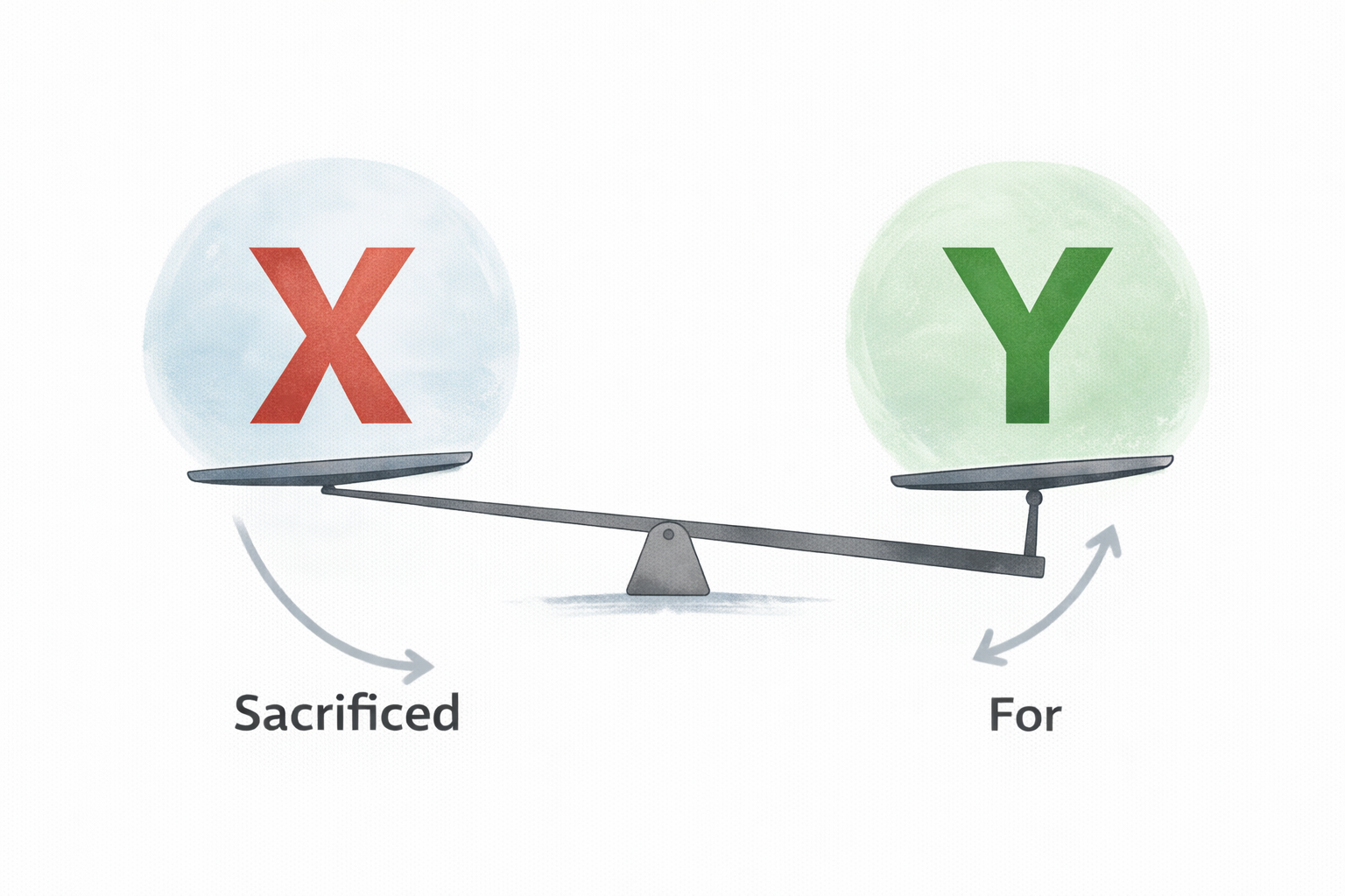 Leadership decision tradeoff showing conscious sacrifice of X for Y in decision making
